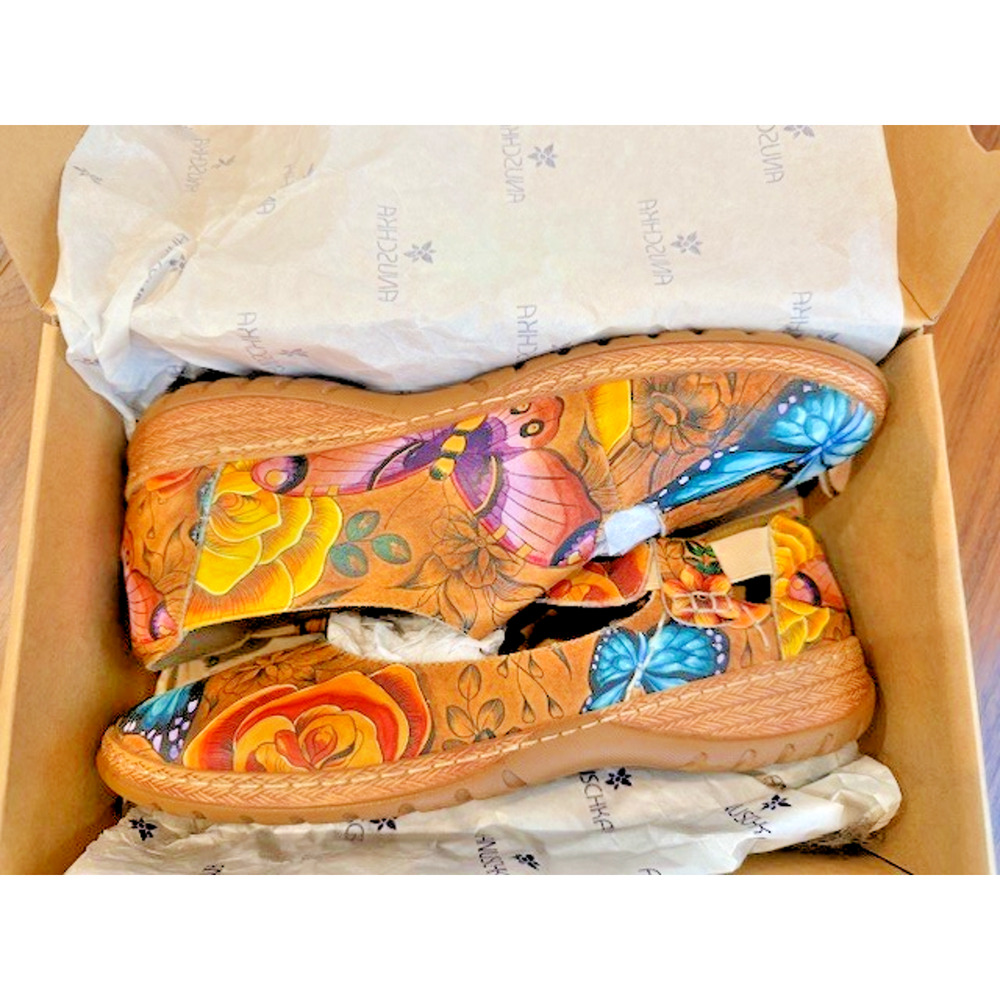 Anuschka Mary Jane Shoes Sz 10 Floral Paradise Tan Butterfly Leather 4215 $199 - Picture 2 of 15